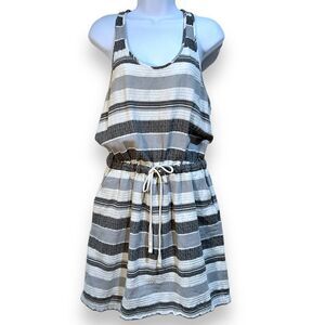 LOU & GREY White Blue Striped Textured Sleeveless Mini Dress Size Medium